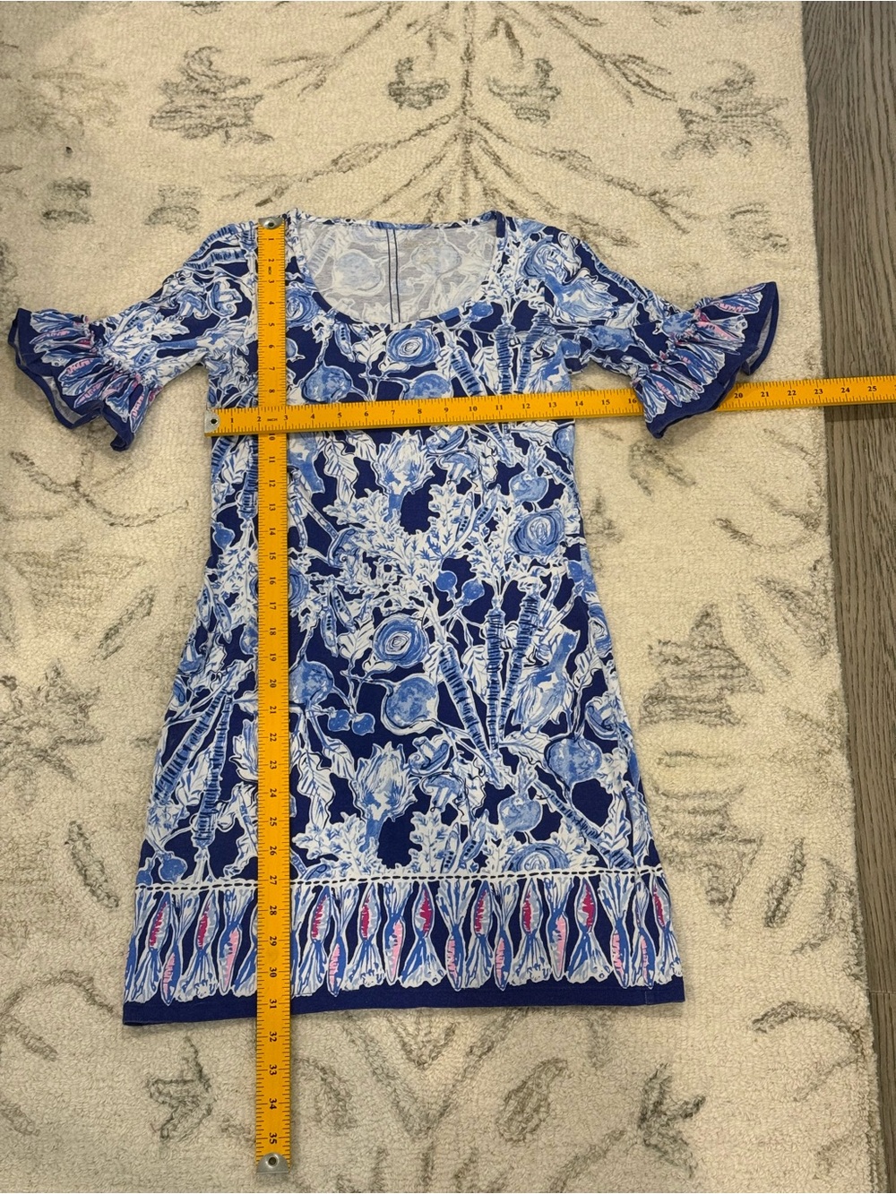 Lilly Pulitzer Blue & White Floral Ruffle Sleeve Shift Dress – XS - Picture 10 of 10